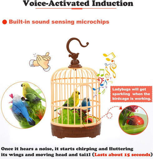 HWD Voice-Activated Induction Birds Birdcage Toy, Talking Chirping Fluttering Parrot Birds Toys Gifts for Baby Toddler Kids Children (A)...