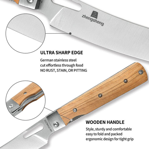 ZhengSheng Folding Chef Knife 4.8” Ultra Sharp 440A Stainless Steel Blade Natural Olive Handle Pocket Foldable Japanese Style Kitchen Knife for Ou...