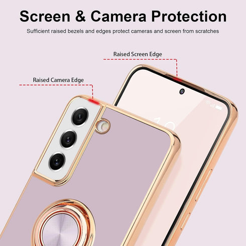 Compatible with Samsung Galaxy S21 Case, Finger Ring Holder Case Rose Gold Plating Design for Women Girls Rotating Holder Kickstand Magnetic Shock...
