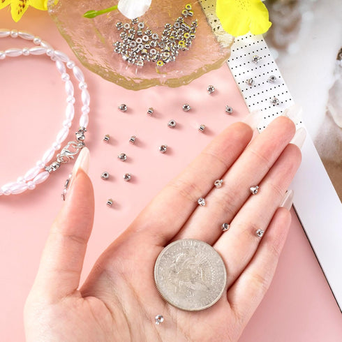 50pcs Crimp Beads for Jewelry Making, Silver Spacer Beads Metal Bead Stopper Crimp Charms for Bracelet Necklace Ends Accessories...