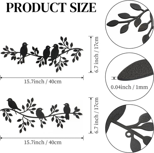 LOMOHOO Metal Birds Wall Decor Art Leaves 6 Birds on Vine Olive Branch Iron Sculptures Silhouette Metal Hanging Ornament Bedroom Living Room Indoo...