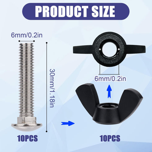 Pet Carrier Metal Fasteners, 10pcs M6 Stainless Steel Replacement Bolts and 10pcs Plastic Butterfly Nuts for Repairing Pet Boxes Pet Carrier Repla...