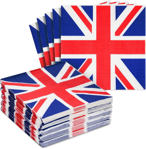Juvale 100-Pack Union Jack Cocktail Napkins - 2-Ply Paper 6.5 x 6.5 in - Patriotic Union Jack Decor for UK Celebrations & London Party Decor - Bri...
