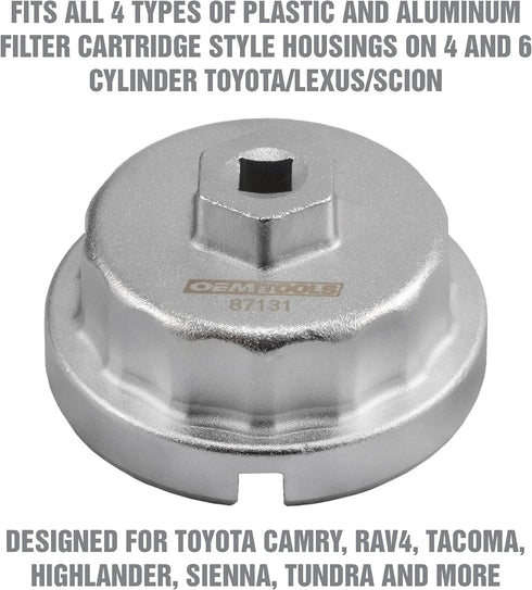 OEMTOOLS 87131 64.5 mm 14 Flute Oil Filter Wrench, Oil Filter Cap Wrench for 2.0 to 5.7L Engines, For Use with Toyota, Oil Cap Filter Wrench Preve...