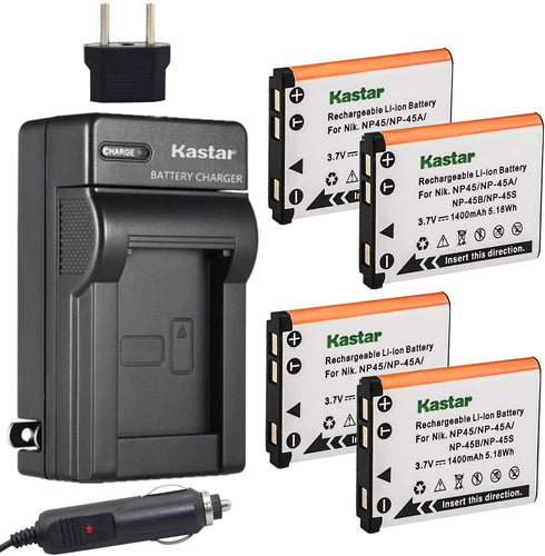 Kastar Battery (4-Pack) and Charger Kit for Fujifilm NP-45 NP-45A NP-45B NP-45S and Fujifilm FinePix XP20 XP22 XP30 XP50 XP60 XP70 XP80 XP90 T350 ...