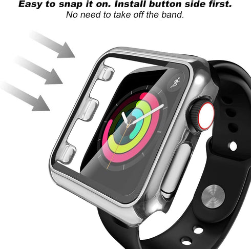 Secbolt 38mm Bling Case Compatible Apple Watch Band with Built-in Tempered Glass Screen Protector, All Around Protective Cover Frame Bumper for iW...