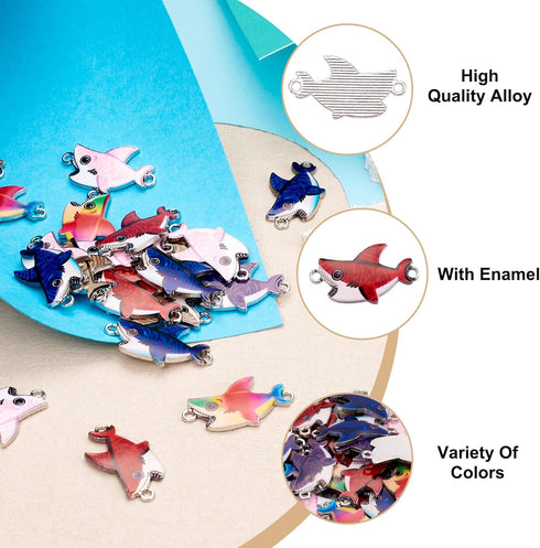 FASHEWELRY 100Pcs Alloy Shark Enamel Connector Charms Metal Fish Link Charms Jewelry Pendants Links for DIY Necklace Bracelet Jewelry Making...
