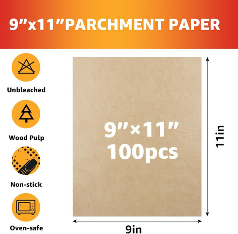 9 x11 inch Air Fryer Parchment Paper Squares, 100 Sheets Unbleached Pre-Cut Baking Disposable Paper Liner for Cuisinart Non-Stick Air Fryer Toaste...