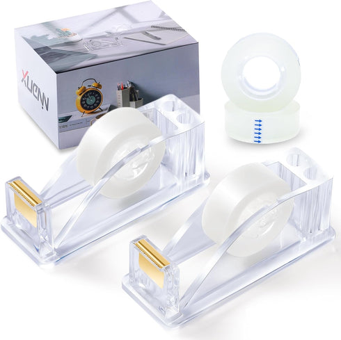 2-Piece Acrylic Tape Dispenser Desk - Durable, Stylish, and Versatile for Home, Office, or School - Fits Standard Tape Rolls - Desktop Convenience...