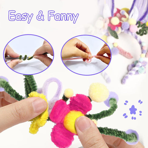 HPWF Pipe Cleaners Craft Supplies, Arts & Crafts Supplies Kits Include Pipe Cleaners, Pom Poms, Storage Bag, Eyes, Make Headband, Necklaces, Hairc...