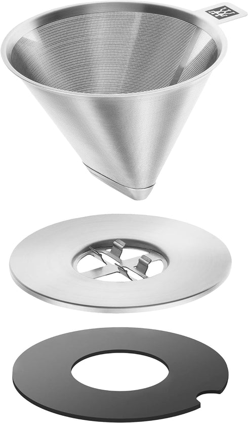 ZWILLING Pour Over Coffee Maker, 16 oz, 1-4 cups, 18/10 Stainless Steel Sustainable and Reusable Filter, Easy-To-Grip Handle with Anti-Slip Bottom...