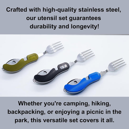 Stainless Steel Camping Cutlery and Kitchen Utensil Set - Prepper Gear and Supplies for Camping Cooking, Silverware, Sporks, Knives, Survival Gear...
