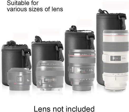Selens 4 Pack Lens Cases with Thick Protective Neoprene Camera Lens Pouch Set for DSLR Camera Lens Sony Nikon Olympus Panasonic - Size: Small, Med...