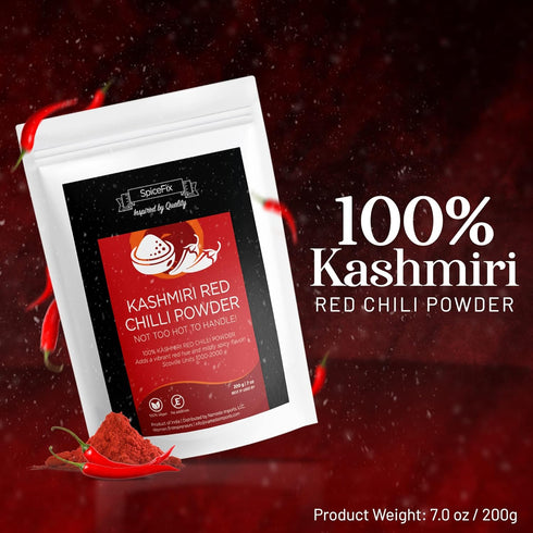 SpiceFix - Kashmiri Red Chilli Powder, Mild to Medium Heat Sun-Dried Indian Red Chili Powder, Natural Ground Vegan Kashmiri Spice in a Resealable ...