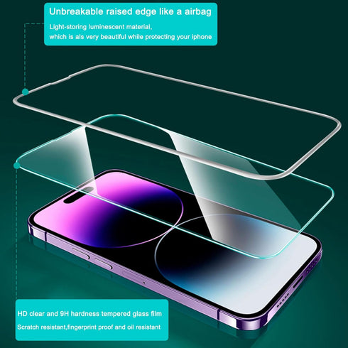 2 Pack Luminous Airbag Tempered Glass Screen Protector for iPhone 14 Pro Max(6.7") with Easy Installation Frame, HD Clear Film with Glowing Raised...