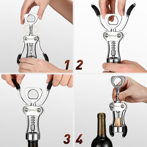 IPOW Wine Opener, Zinc Alloy Wine Bottle Opener, Wing Corkscrew Heavy Duty, Manual Multifunctional Cork Screw for Waiter, Silver...