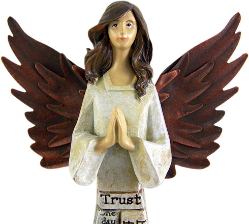 Praying Angel Faith-Filled Robes Whitewashed 4 x 10.5 Resin Tabletop Figurine...