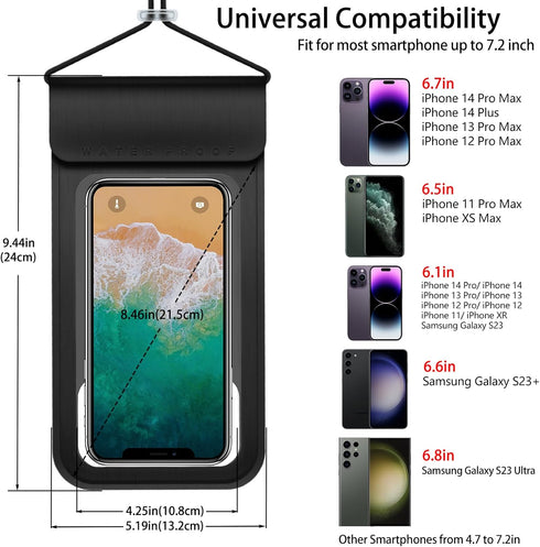 Waterproof Phone Pouch, Large Waterproof Phone Case, Universal Cell Phone Case Dry Bag, Compatible for iPhone, Samsung, All Smartphones Black...