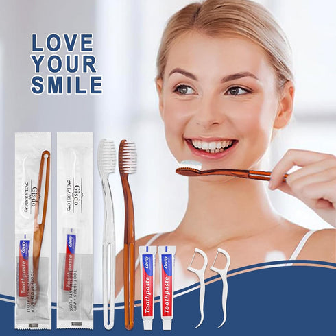30pcs Disposable Toothbrushes with Toothpaste Floss Individually Wrapped, 2 Color Disposable Toothbrush Bulk, 10g Toothpaste, Dental Floss Pick fo...