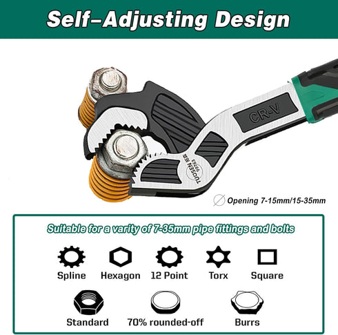 2PC Adjustable Wrench,Auto Size Adjusting Wrench,0.6"-1.38"(7-35MM) Self-Adjusting Quick Wrench,Multi-Size Spring Adjustable Wrench,Auto Size Rapi...