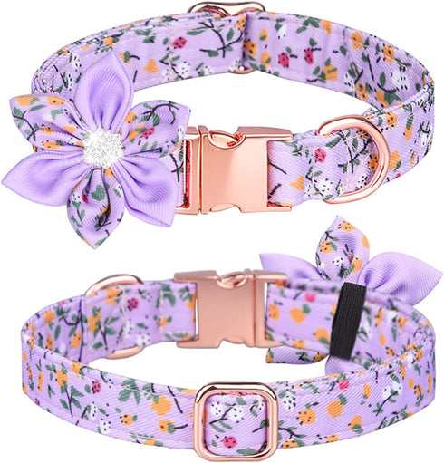 Dog Collar,Rhinestone Flower Girl Dog Collar Puppy Collar Floral Pattern Dog Collar Cute Dog Collar with Detachable Rhinestone Flower for Female D...