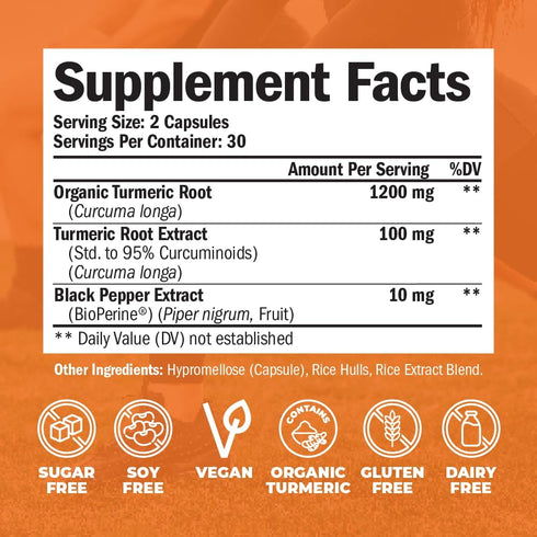 Turmeric Curcumin with Black Pepper Extract (Bioperine) & Organic Tumeric Vegan Joint Support Supplement. 95% Curcuminoids Turmeric Supplement for...