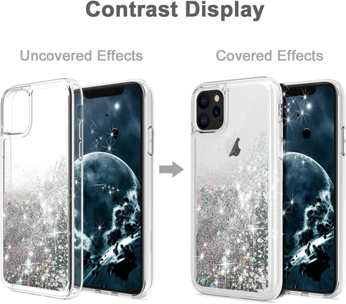 for iPhone 11 Pro Max Case, Double Layer Design Bling Flowing Liquid Floating Sparkle Colorful Glitter Waterfall TPU Protective Phone Case for iPh...