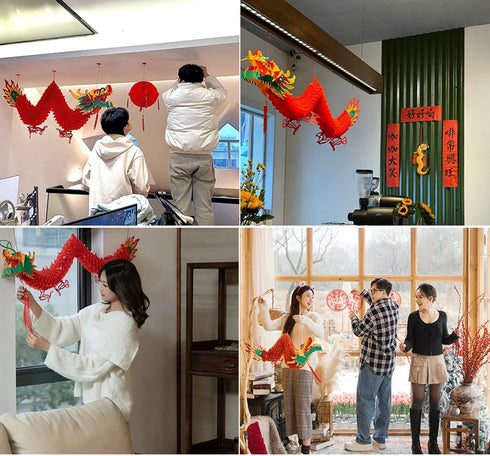 AMS 3D Chinese New Year Paper Dragon Garland Hanging Decoration New Year Party Ornaments(39 inch)...