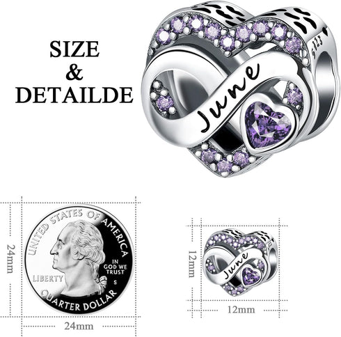 November Birthstone Charm 925 Sterling Silver for Bracelet Necklace Mother's Day (June)...