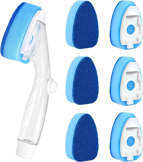 Dishwand Refills Soap Control Handle, 6 Heavy Duty Dish Wand Sponge Heads, Non Scratch Scrubbers Replacement Refill Brush Dispenser, Dishwashing S...