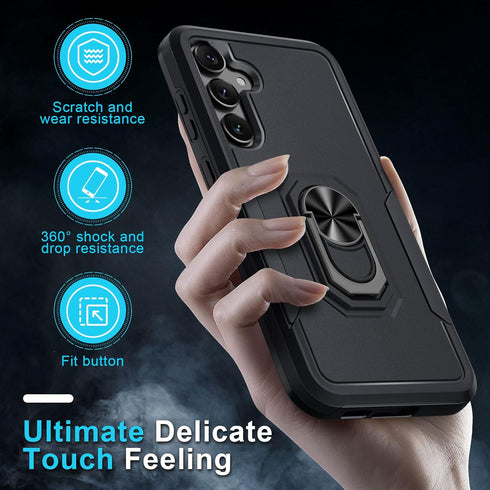 Janmitta for Samsung Galaxy S23 FE Case with 2 Pcs Screen Protector,Heavy Duty Shockproof Full Body Phone Cover Built in Rotatable Metal Ring Hold...