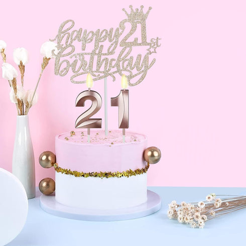 21st Birthday Decorations for Her, Including 21st Birthday Sash and Tiara, Cake Topper, Candles, 21 Year Old Gifts for Her...