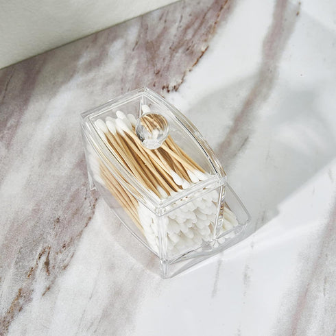 10 Ounce Cotton Swab Pad Holder With Lid Large Acrylic Clear Bathroom Organizer, Cotton Ball Holder Apothecary Jar for Makeup Pads/Toothpicks/Dent...