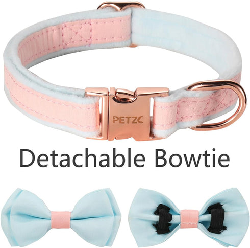 Dog Collar,Metal Buckle Pet Collar Suede Dog Collar Soft&Comfy Adjustable Pet Gift Collars with Bow for Small Medium Large Dogs (Medium, Pink&Blue...