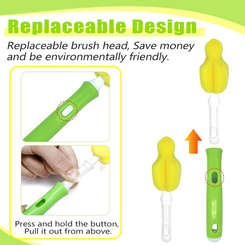 INVODA 12 Piece Sponge Nipple Bottle Brushes, Baby Bottle Brush with 4 Piece Nipple Cleaner, 4 Piece Replacement Heads and 4 Piece Straw Brushes...