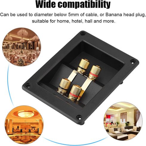 Speaker Terminal Connector, 4 Pure Copper Plated Wiring Terminal Speaker Terminal Box with 4 Mounting Holes...