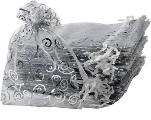 100Pcs Organza Bags Jewelry Party Wedding Favor Drawstring Pouches Gift Bags (5x7, Silver-White)...