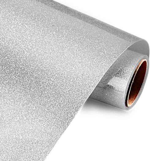 HTV Heat Transfer Vinyl for T-Shirts by KISSWILL - 10 Inches by 6 Feet Glitter Iron on Vinyl Rolls (Silver)...