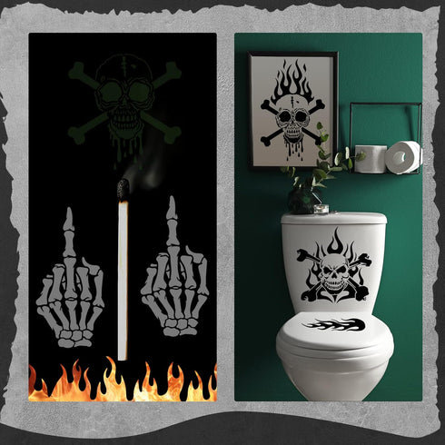 12 Pcs Skull Stencil Flame Stencil Fire Skull Stencils for Airbrushing Reusable Airbrush Flame Template Flame Painting Decor Laser Cut Reusable Te...
