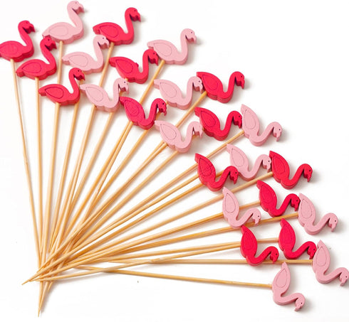 PuTwo Cocktail Picks Handmade Bamboo Toothpicks 100ct 4.7" in Flamingo Decor...