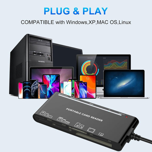 7 in 2 USB C 3.0 Card Reader, USB SD Card Adapter for SD, CF, TF, MS, Micro SD, XD Cards Multi Memory Card Reader Adapter Hub for Windows, macOS, ...