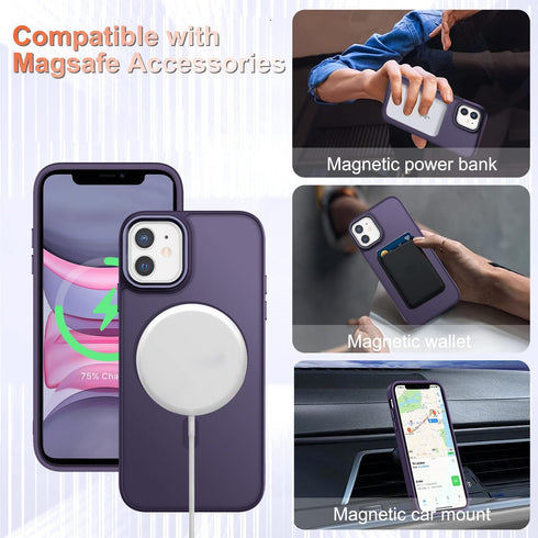 for iPhone 11 Case, Matte Magnetic Phone Case with 1 Screen Protector, Compatible with Magsafe, Translucent Frosted Slim Shockproof Protective Cov...