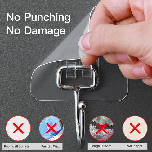 Large Hooks for Hanging Heavy-Duty 44Ib(Max) 10 Packs, Wall Hangers Without Nails Self-Adhesive Traceless Clear and Removable, Waterproof and Rust...