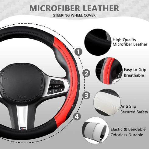 AUTOYOUTH Steering Wheel Cover Universal Fit for Car, Truck, SUV, Van, Breathable Long-Lasting Anti-Slip Microfiber Leather Car Steering Wheel Cov...