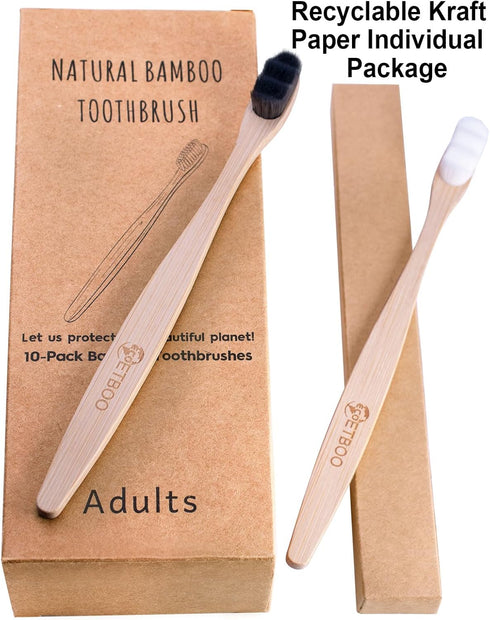 Bamboo Micro-Nano Toothbrushes, Extra Soft Toothbrush with 20000 Bristles Designed for Sensitive Gums Kids Adults (Black White 20P)...