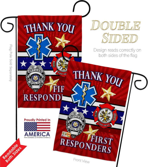 First Responders Garden Flag - 2pcs Pack EMT Paramedic EMS Nurse Emergency Medical Technician Supoort Official - House Decoration Banner Small Yar...