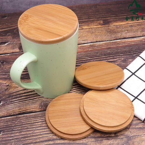 Pack of 4 Bamboo Cup Cover Wooden Coffee Mug, Wooden Tea Glass Drink Cup Lid Set...