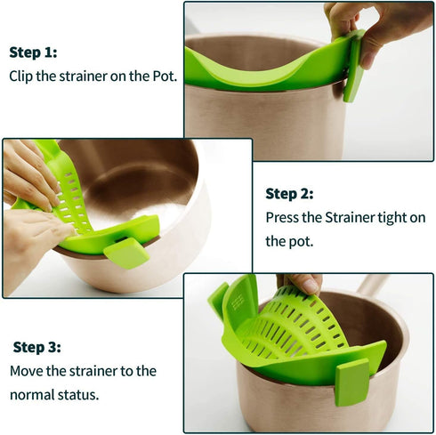 2PACK AUOON Clip on Strainer for All Pots Pans - Silicone Pasta Strainer Kitchen Colander for Draining Noodles Spaghetti Ground Beef Grease?Easy t...