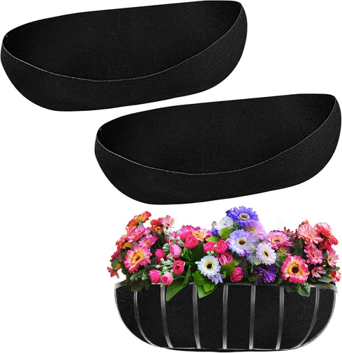 2PCS 24 Inch Window Box Liner Fabric Planter Basket Liner Trough Planter Insert Liner Black Hanging Flower Basket Liners Non-Woven Felt Plant Line...