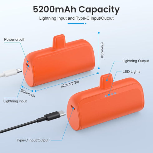 Mini Portable Charger Power Bank for iPhone,5200mAh Portable Phone Charger, Ultra-Compact PD Fast Charging Battery Pack Compatible with iPhone 14/...